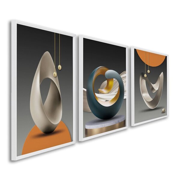 Quadro Decorativo Modelo Formas Com 3 Telas Para Escritório H