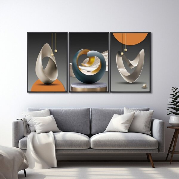 Quadro Decorativo Modelo Formas Com 3 Telas Para Escritório H