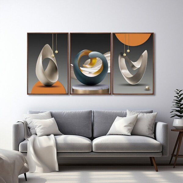 Quadro Decorativo Modelo Formas Com 3 Telas Para Escritório H