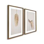 Quadro Decorativo Modelo Pena Dourada Com 2 Telas Para Sala,