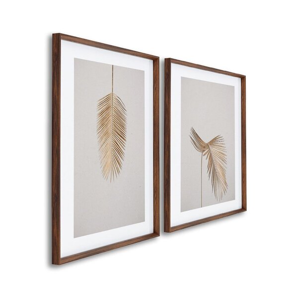 Quadro Decorativo Modelo Pena Dourada Com 2 Telas Para Sala,