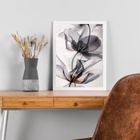 Quadro Decorativo Moderno Flor Cinza 45x34cm Moldura Branca