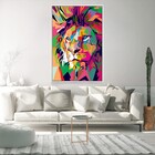 Quadro Decorativo Moderno Leão De Judá Colorido Com Moldura E