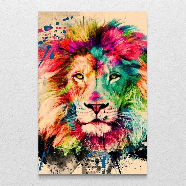 Quadro Decorativo Moderno Lion Aquarela Sem Moldura E Sem Vid