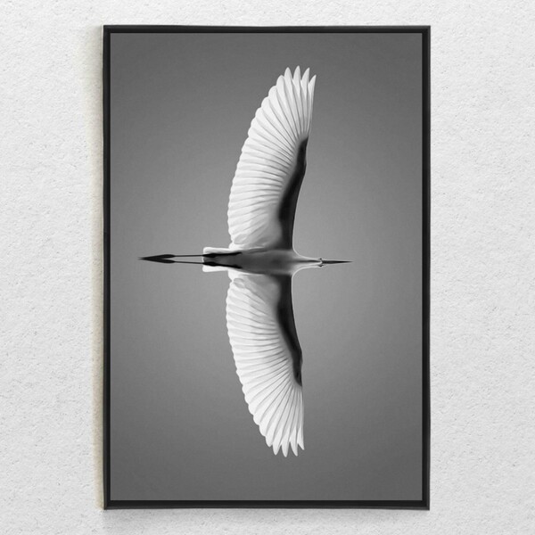 Quadro Decorativo Moderno Paisagem Voo Da Garça Com Moldura 9