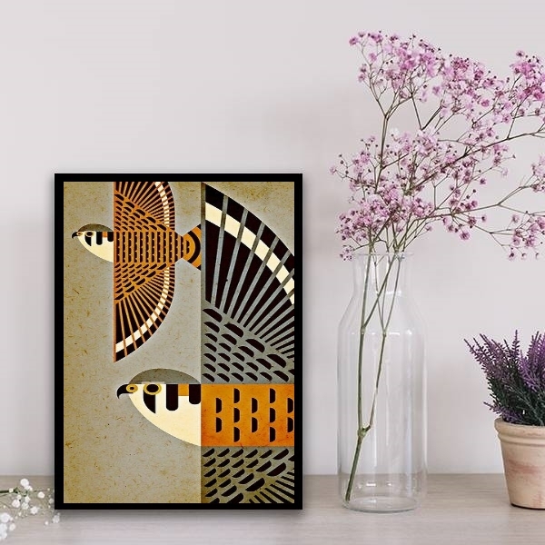 Quadro Decorativo Moderno Pássaros 45x34cm Moldura:madeira Br