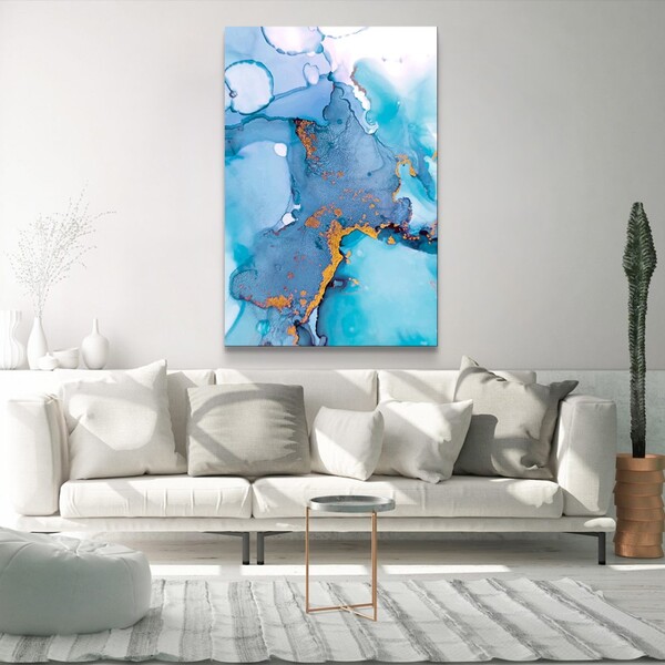Quadro Decorativo Moderno Turquesa E Dourado Sem Moldura E Se