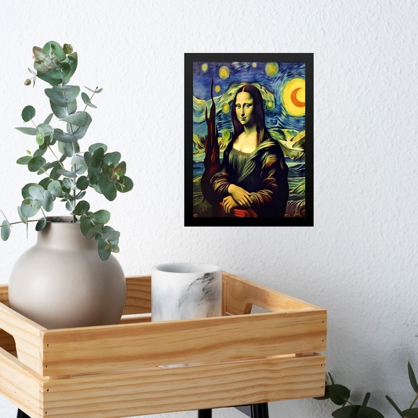 Quadro Decorativo Mona Lisa By Van Gogh 33x24cm Moldura Preta