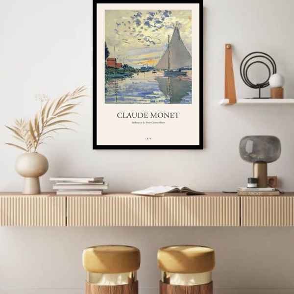 Quadro Decorativo Monet Barcos  - 70x50cm Moldura Preta