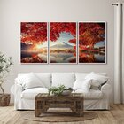 Quadro Decorativo Montanhas E Flores Com 3 Telas De Parede 60