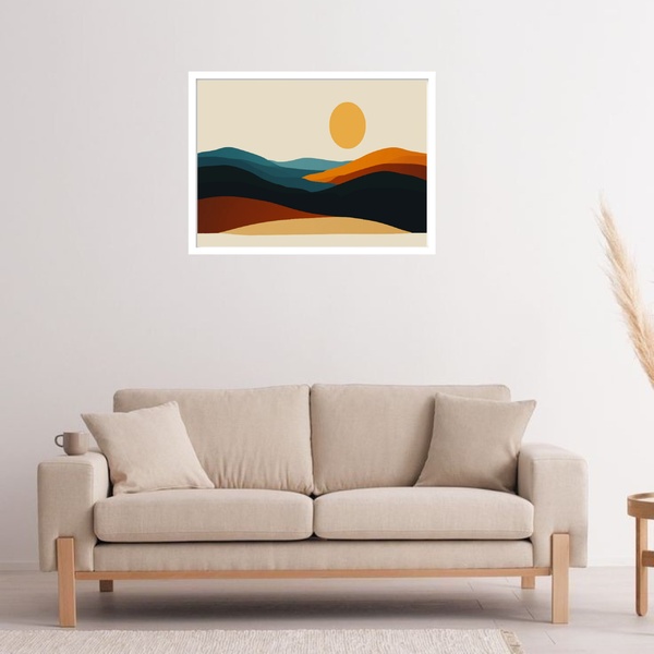 Quadro Decorativo Montanhas Sol Abstrato  - 50x70cm Moldura B
