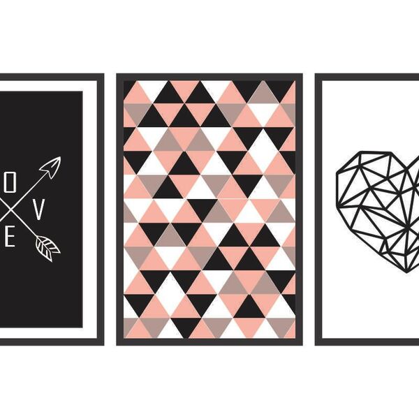 Quadro Decorativo Mosaico Amor Love Moldura Preta 60x120 Cm