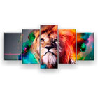 Quadro Decorativo Mosaico Para Sala 5 Peças Leão Aquarela