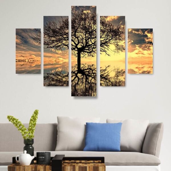 Quadro Decorativo Mosaico Sala Quarto Arvore Da Vida 5 Peças