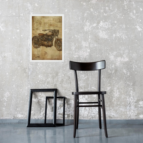 Quadro Decorativo Motocicleta Retrô 33x24cm - Com Vidro Moldu