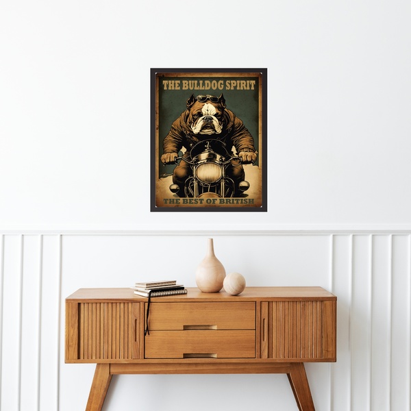 Quadro Decorativo Motociclista Bulldog 33x24cm - Com Vidro Mo