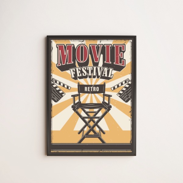 Quadro Decorativo Movie Festival Retrô 24x18cm Moldura:madeir
