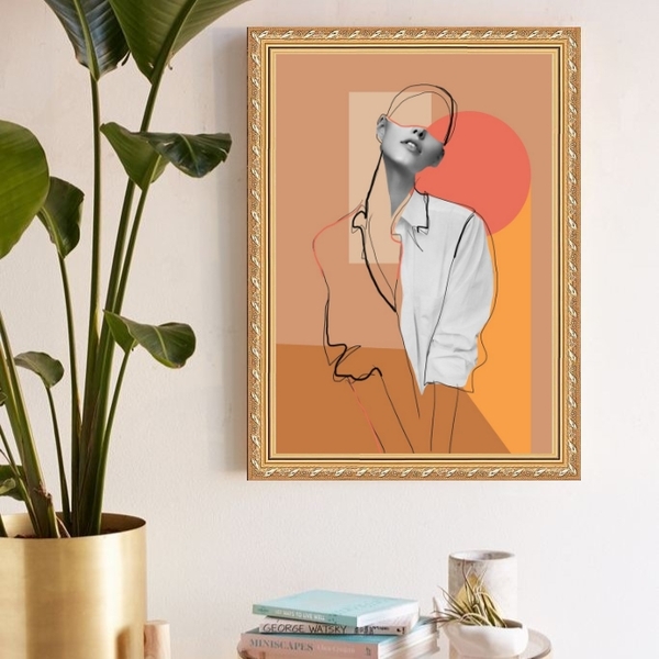 Quadro Decorativo Mulher Abstrato 45x34cm Moldura Branca