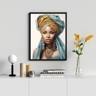 Quadro Decorativo Mulher Africana Turbante azul 33x24cm Moldu