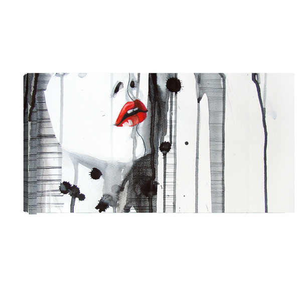 Quadro Decorativo Mulher Batom Vermelho 55x100cm