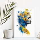 Quadro Decorativo Mulher Borboletas Azul E Amarelo 45x34cm -