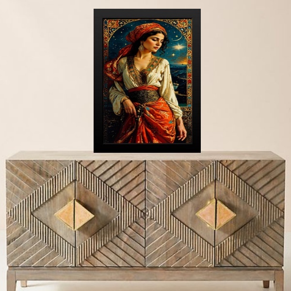 Quadro Decorativo Mulher Cigana 45x34cm - Com Vidro Moldura B