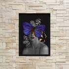 Quadro Decorativo Mulher Com Borboleta Azul 24x18cm - Com Vid