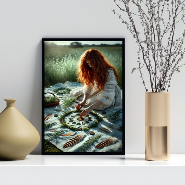 Quadro Decorativo Mulher Com Mandala 24x18cm - Com Vidro Mold