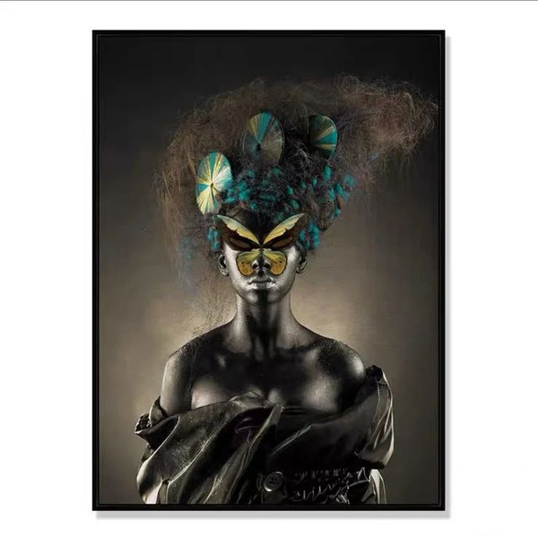 Quadro Decorativo Mulher Com Moldura Em Metal Preto 80x60cm