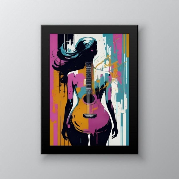 Quadro Decorativo Mulher Corpo Violão 45x34cm - Com Vidro Mol