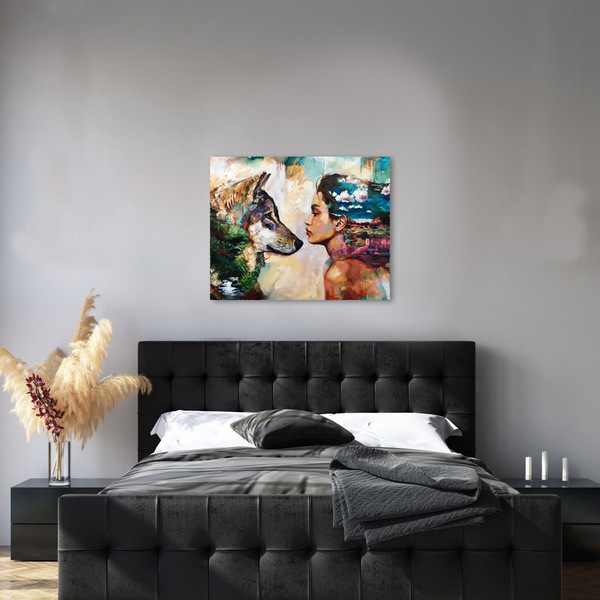 Quadro Decorativo Mulher E Lobo Colorido