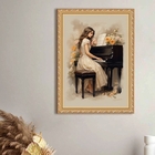 Quadro Decorativo Mulher E Piano 45x34cm - Com Vidro Moldura