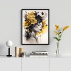 Quadro Decorativo Mulher Flores Amarela E Preto 33x24cm Moldu
