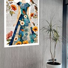 Quadro Decorativo Mulher Pássaros  - 70x50cm Moldura Branca