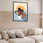 Quadro Decorativo Mulher Praia Sunset  - 70x50cm Moldura Preta