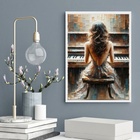 Quadro Decorativo Mulher Tocando Piano 33x24cm Moldura Preta