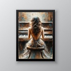 Quadro Decorativo Mulher Tocando Piano 45x34cm Moldura Branca