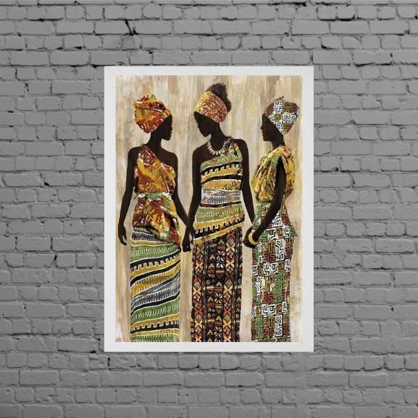 Quadro Decorativo Mulheres Africanas 33x24cm Moldura:madeira