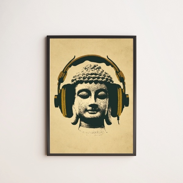 Quadro Decorativo Music Buda 24x18cm - Com Vidro Moldura:made