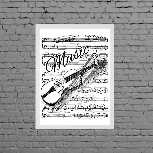 Quadro Decorativo Music Violino 33x24cm - Com Vidro Moldura:m