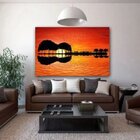 Quadro Decorativo Musical Paisagem Ilha Violão - 90x60cm
