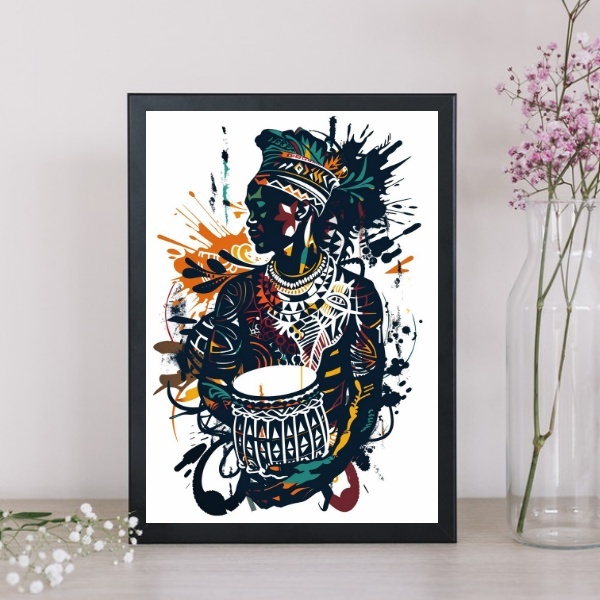 Quadro Decorativo Músico Africano 24x18cm - Com Vidro Moldura