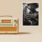 Quadro Decorativo Músico Jazz - Grafite 45x34cm - Com Vidro M