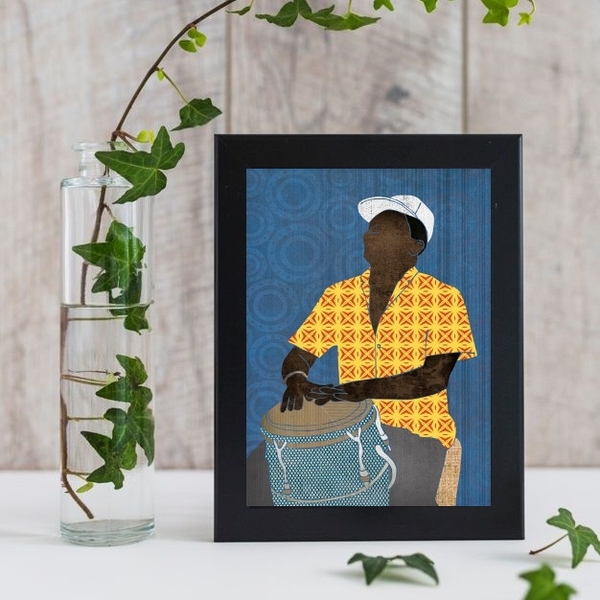 Quadro Decorativo Músico Sambista 24x18cm Moldura:madeira Pre