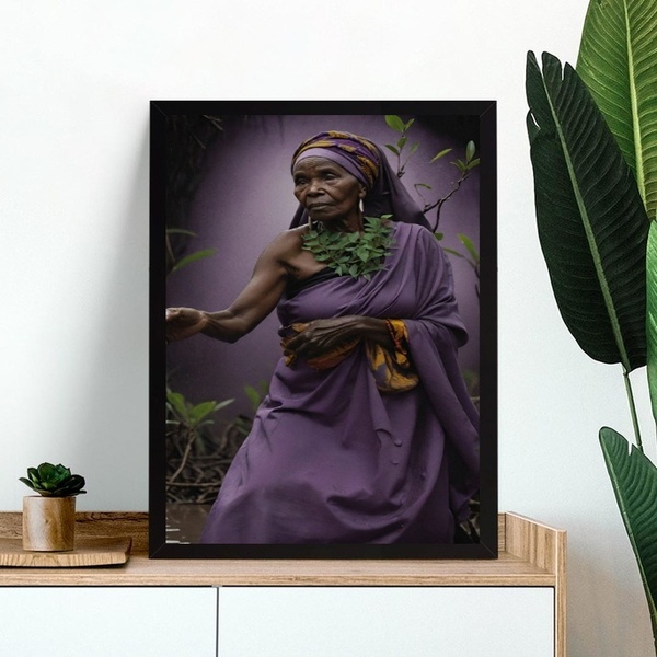 Quadro Decorativo Nanã - Candomblé 33x24cm - Com Vidro Moldur