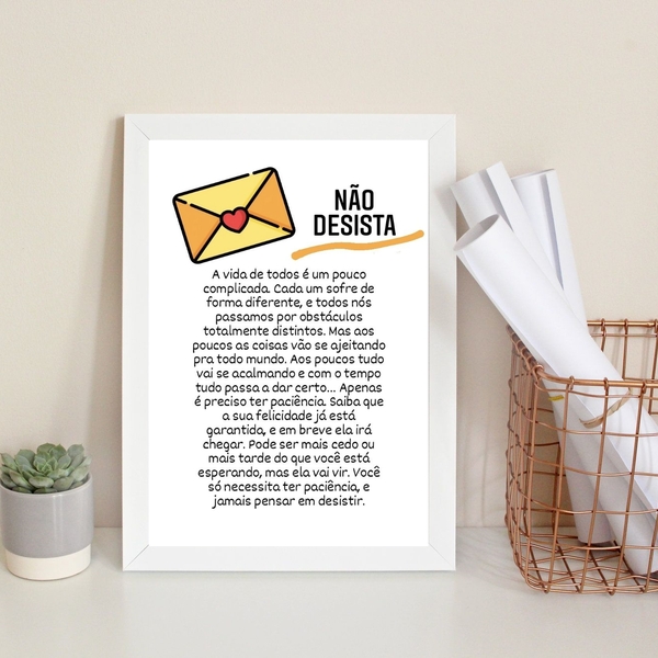 Quadro Decorativo Não Desista- Reflexão 45x34cm - Com Vidro M