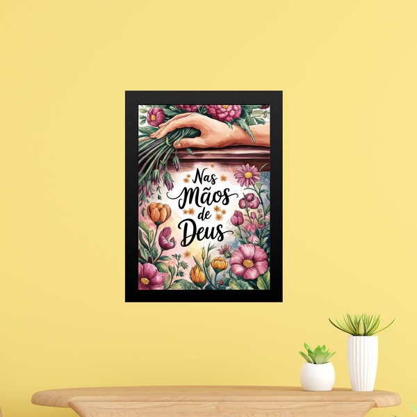 Quadro Decorativo Nas Mãos De Deus 33x24cm - Com Vidro Moldur