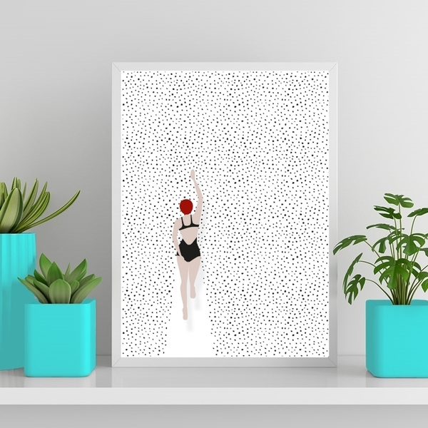 Quadro Decorativo Natação Nadadora 33x24cm Moldura:madeira Br