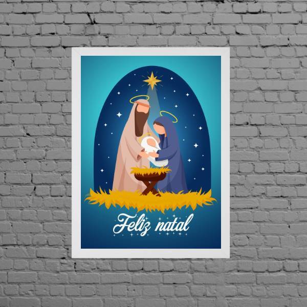 Quadro Decorativo Natal Presépio 33x24cm Moldura:madeira Preta