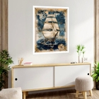 Quadro Decorativo Navio Mapa Vintage  - 70x50cm Moldura Branca